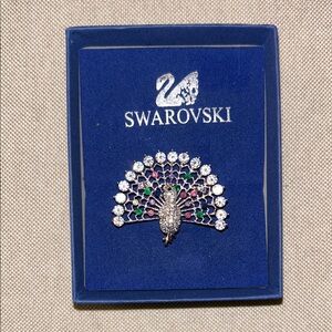 Swarovski Crystal Peacock Brooch with Silver and Multicolor Accents